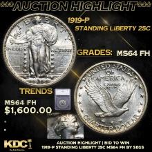 ***Auction Highlight*** 1919-p Standing Liberty Quarter 25c Graded ms64 FH By SEGS (fc)