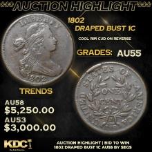 ***Auction Highlight*** 1802 Draped Bust Large Cent 1c Graded au55 By SEGS (fc)