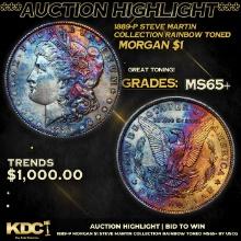 ***Auction Highlight*** 1889-p Morgan Dollar Steve Martin Collection Rainbow Toned $1 Graded GEM+ Un