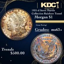 1921-d Morgan Dollar Steve Martin Collection Rainbow Toned $1 Grades Select+ Unc