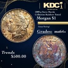 1889-p Morgan Dollar Steve Martin Collection Rainbow Toned $1 Grades Choice+ Unc