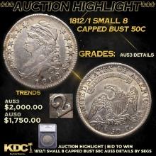 ***Auction Highlight*** 1812/1 Small 8 Capped Bust Half Dollar 50c Graded au53 details By SEGS (fc)