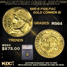 ***Auction Highlight*** 1915-s Pan Pac Gold Commem Dollar 1 Graded ms64 By SEGS (fc)