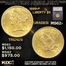***Auction Highlight*** 1899-p Gold Liberty Half Eagle $5 Graded ms62+ By SEGS (fc)