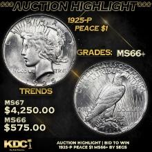***Auction Highlight*** 1925-p Peace Dollar $1 Graded ms66+ By SEGS (fc)