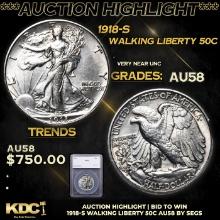 ***Auction Highlight*** 1918-s Walking Liberty Half Dollar 50c Graded au58 By SEGS (fc)