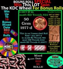 1-10 FREE BU RED Penny rolls with win of this 1977-d SOLID RED BU Lincoln 1c roll incredibly FUN whe