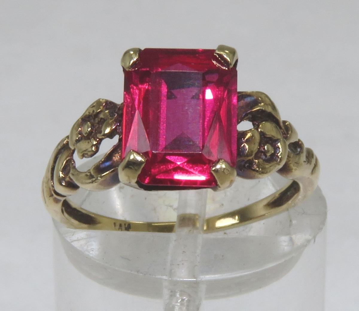 14kt Yellow Gold Emerald Cut Ruby Ring