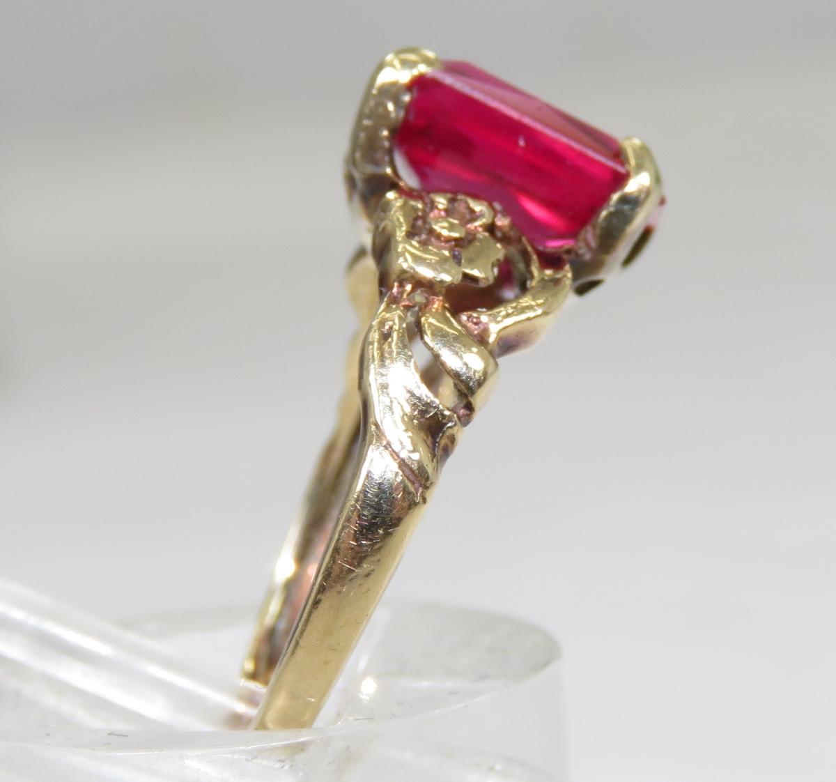 14kt Yellow Gold Emerald Cut Ruby Ring