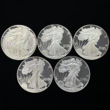 Lot of 5 proof U.S. American Eagle silver dollars