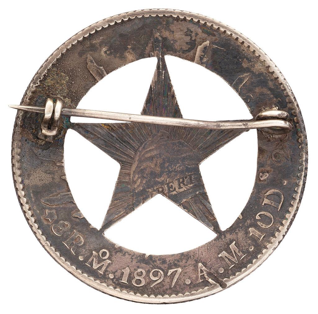 Texas Rangers Company D Marked Mexican 8 Reales Coin Badge