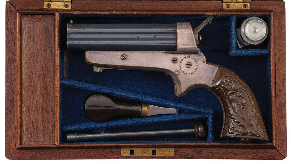 Cased Tipping & Lawden Sharps Patent Four-Shot Pepperbox Pistol