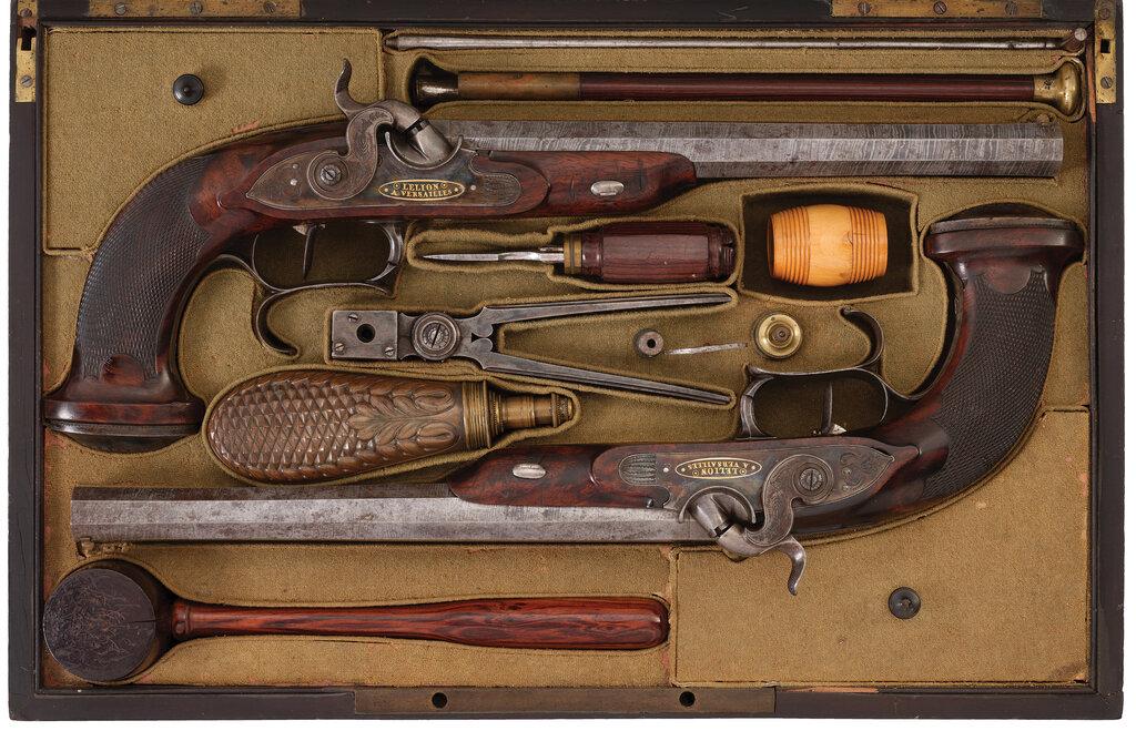 Cased Pair of Lelyon of Versailles Percussion Dueling Pistols