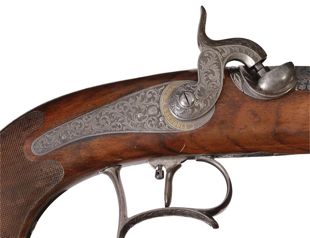 Cased Pair of Percussion Pistols by Brun in Grenoble