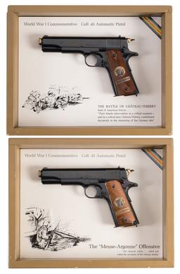 Two Colt World War I Commemorative 1911 Pistols with Cases