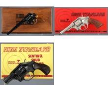Three High Standard Double Action Rimfire Revolvers with Box