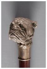 Highly Detailed Italian Silver Plated Bulldog Head Cane