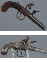 Two Antique Flintlock Boxlock Pistols