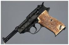 Engraved Walther P.38 Pistol with Stag Grips and Holster