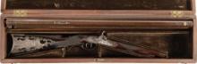 Cased Engraved J.M. Caswell Half-Stock Percussion Sporting Rifle