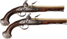 Pair of Silver Mounted Officer's Pistols by Wilson