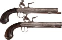 Pair of Silver Inlaid Flintlock Pistols by Collis of Oxford