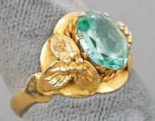 18k Gold Ring w/ Faceted Green Stone, Sz. 7, 4.3 Grams
