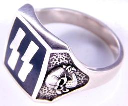 German WWII Waffen SS Officers Runic and Skull Ring
