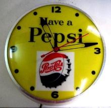 Excellent Vintage Have A Pepsi Lighted Dualite Soda Advertising Clock 17"