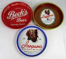 Lot (3) Vintage Metal Beer Advertising Serving Trays- Iroquois, Beck's