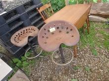 2 Tin Seats, Maple Table & 2 Chairs