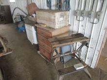 Old Wooden Hamilton Box, Work Mate, Halters in Box and on Wall, Dishwasher - As Is
