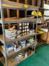 2) Shelving units & contents. Pipe clamps, assorted nails, hose, etc