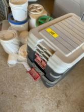 Rubbermaid tubs with lids & assorted plastic buckets
