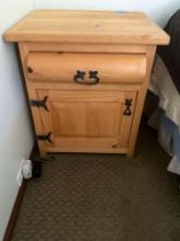 One drawer and door night stand with metal hardware. 27" T x 23.5" W x 19"D