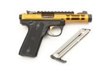 Ruger MK IV, LITE Semi-Auto Pistol, .22 caliber, SN 500153925, matte finish with gold barrel and tri
