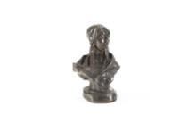 Solid Bronze Sculpture Indian Bust marked "CMR", titled "Piegan Squaw", measures 6" T x 2 3/4" base.