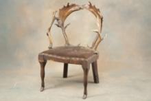 Early wooden and horn Hunting Lodge Chair, possibly made from fallow deer horns. Appears to have ori