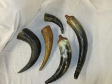 5 vintage powder horns