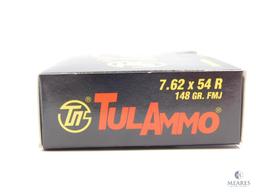 20 Rounds TulAmmo 7.62x54R 148 Grain FMJ Steel Case