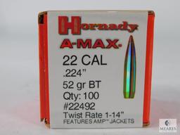 100 Rounds Hornady A-Max .22 Cal, .224", 52 Grain BT