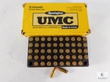 50 Rounds Remington UMC .25 Automatic, 50 Grain Metal Case
