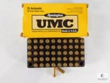 50 Rounds Remington UMC .25 Automatic, 50 Grain Metal Case