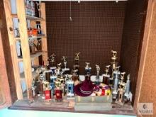Large Lot of Equestrian Trophies, Awards and Two Hats