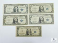 Group of Five US $1 Small Size Silver Certificates