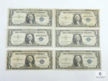 Group of Six US $1 Small Size Silver Certificates