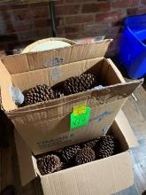 Decorative Pine Cones- 2 Boxes & a Wood Barrel full