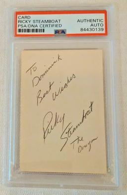Autographed Signed PSA Slabbed Card 1987 WWF Gold Bond Ice Cream Ricky The Dragon Steamboat WCW