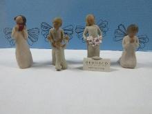 4 Collector Demdaco Willow Tree Folk Art Resin Sculpted Angel Figurines 5 1/4" Angel of The