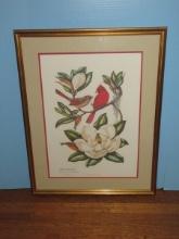 Titled "Cardinals w/ Magnolia Grandiflora" Offset Lithograph Artist Signed Anne Worsham